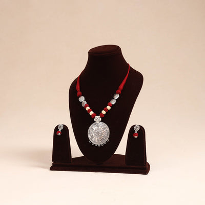 Red - german silver necklace set with beads 53 - handcrafted