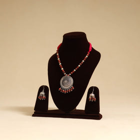 Red - german silver necklace set with glass stones 27