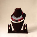 Red - german silver necklace set with shell & thread beads