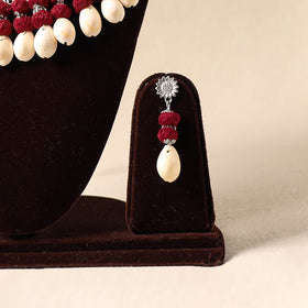 Red - german silver necklace set with shell & thread beads