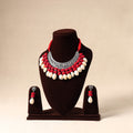 Red - german silver necklace set with shell & thread beads