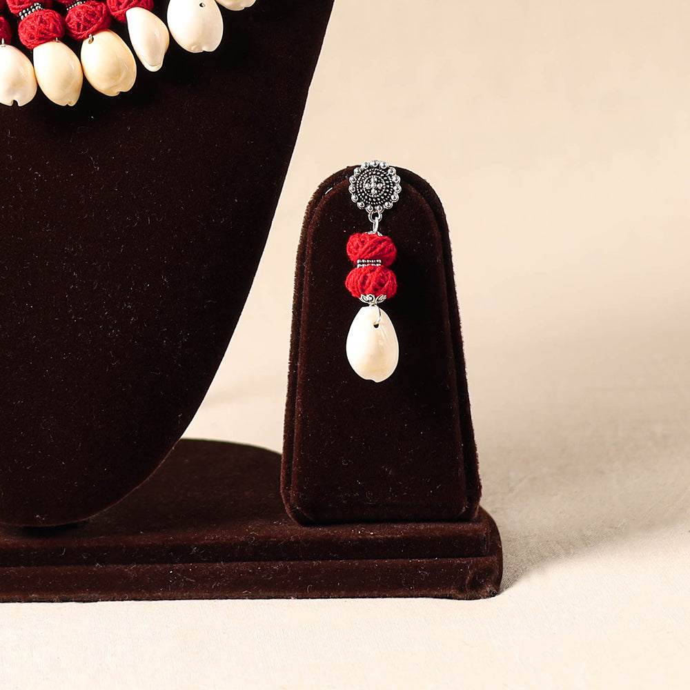 Red - german silver necklace set with shell & thread beads
