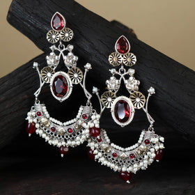 White German Silver-Plated Ethnic Drop Earrings