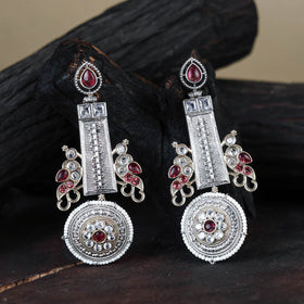 White German Silver-Plated Ethnic Drop Earrings