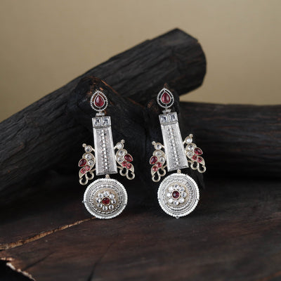 White German Silver-Plated Ethnic Drop Earrings