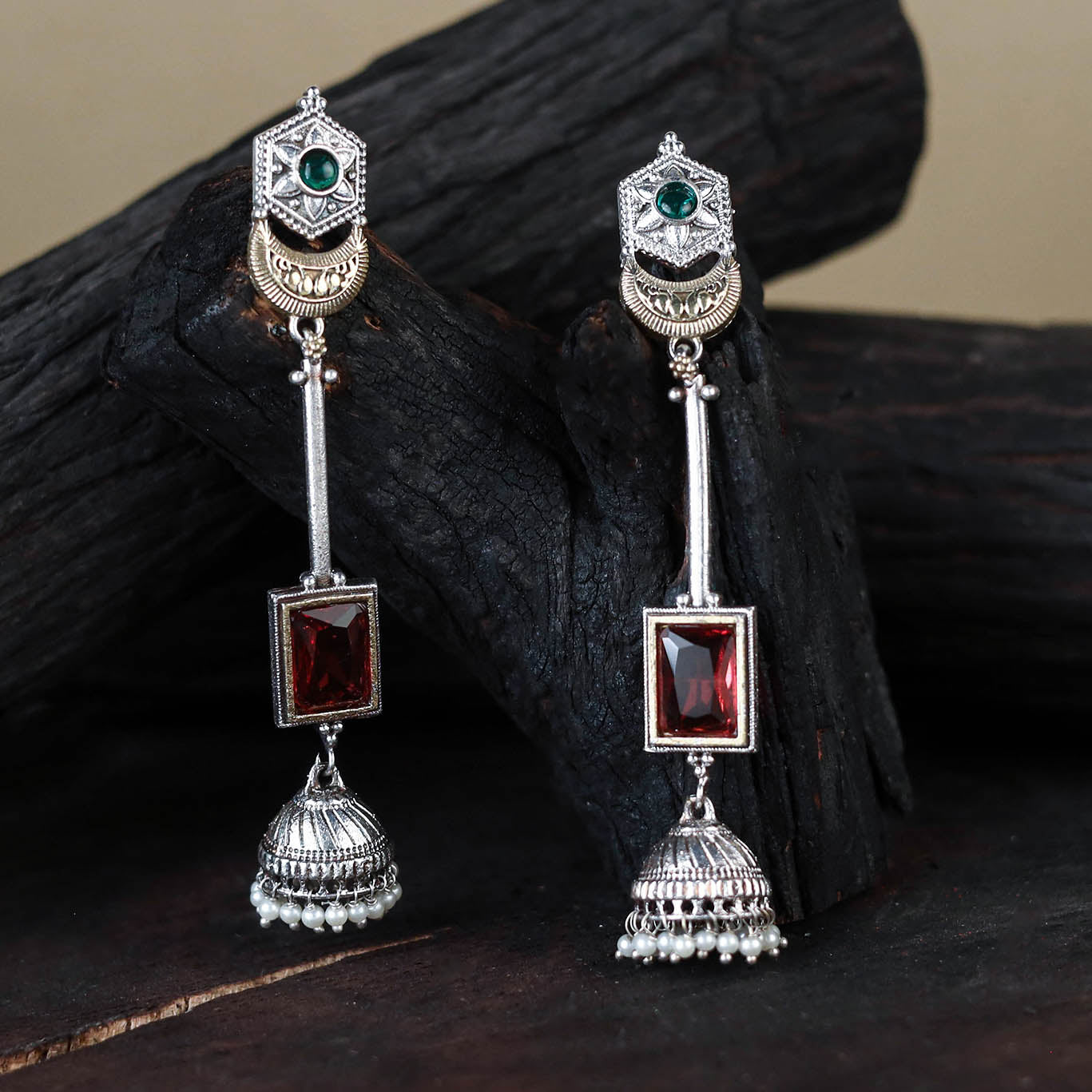 White German Silver-Plated Ethnic Drop Earrings