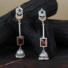 White German Silver-Plated Ethnic Drop Earrings