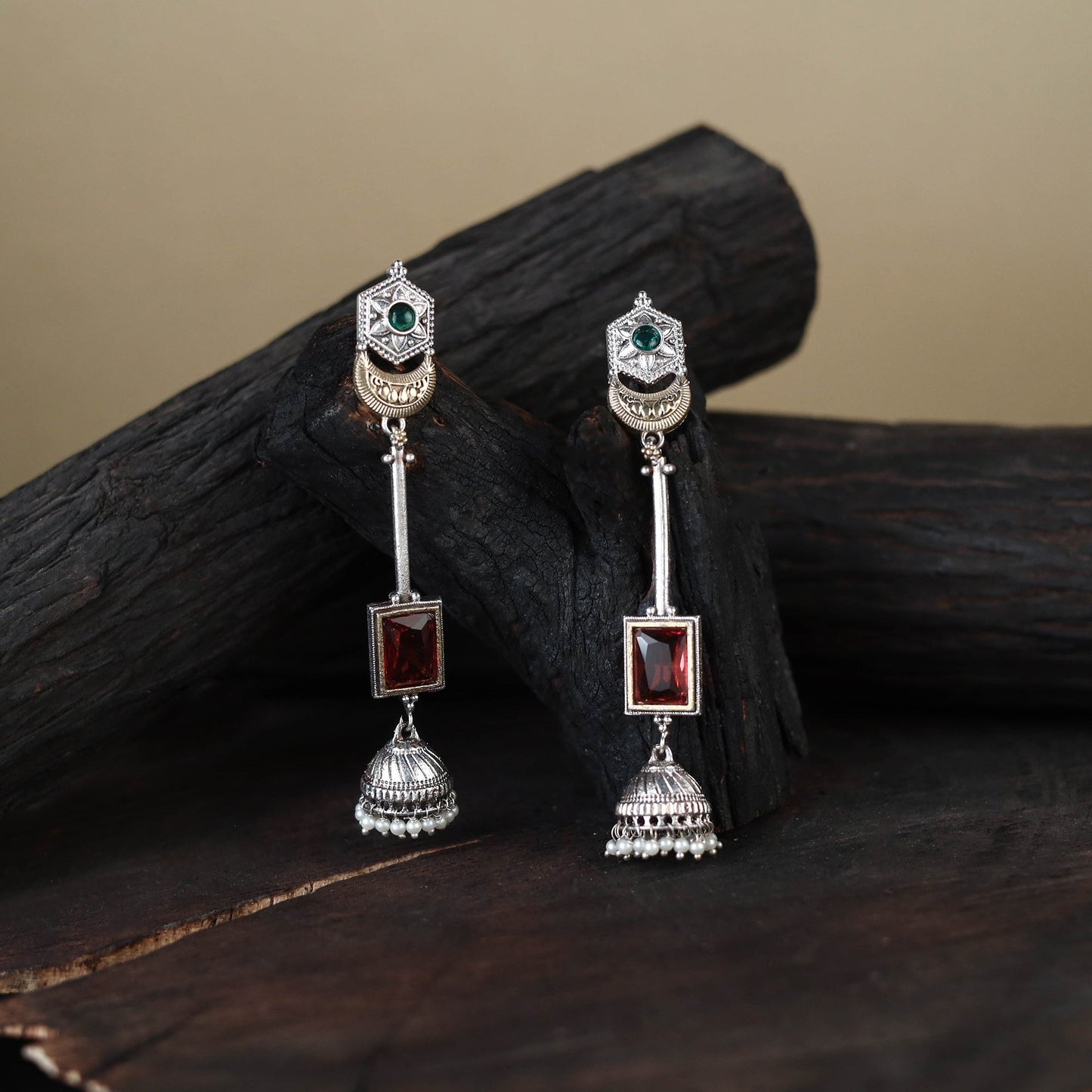 White German Silver-Plated Ethnic Drop Earrings