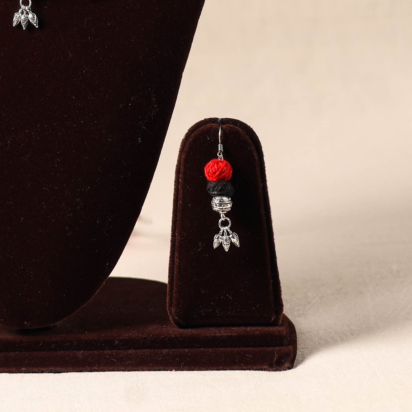 Red - german silver thread beads necklace set 01