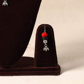 Red - german silver thread beads necklace set 01