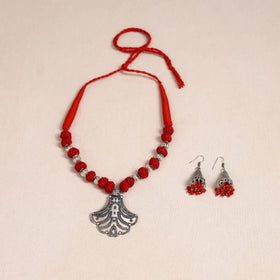 Red German Silver Thread Beads Necklace Set