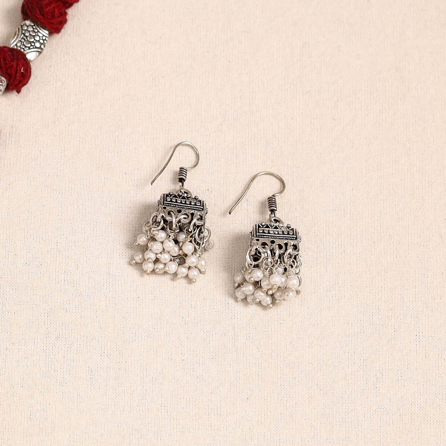 Red German Silver Thread Beads Necklace Set