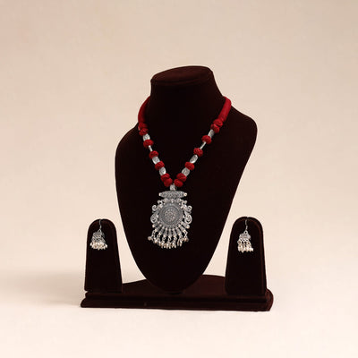 Red German Silver Thread Beads Necklace Set
