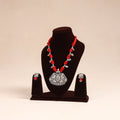 Red - german silver thread beads necklace set 33