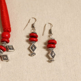 Red - german silver wooden beads necklace set 02