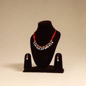 Red - german silver wooden beads necklace set 03