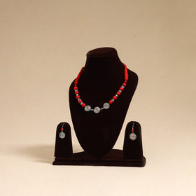 Red - german silver wooden beads necklace set 11