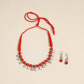 Red - german silver wooden beads necklace set 43