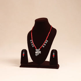 Red - german silver wooden beads necklace set 54