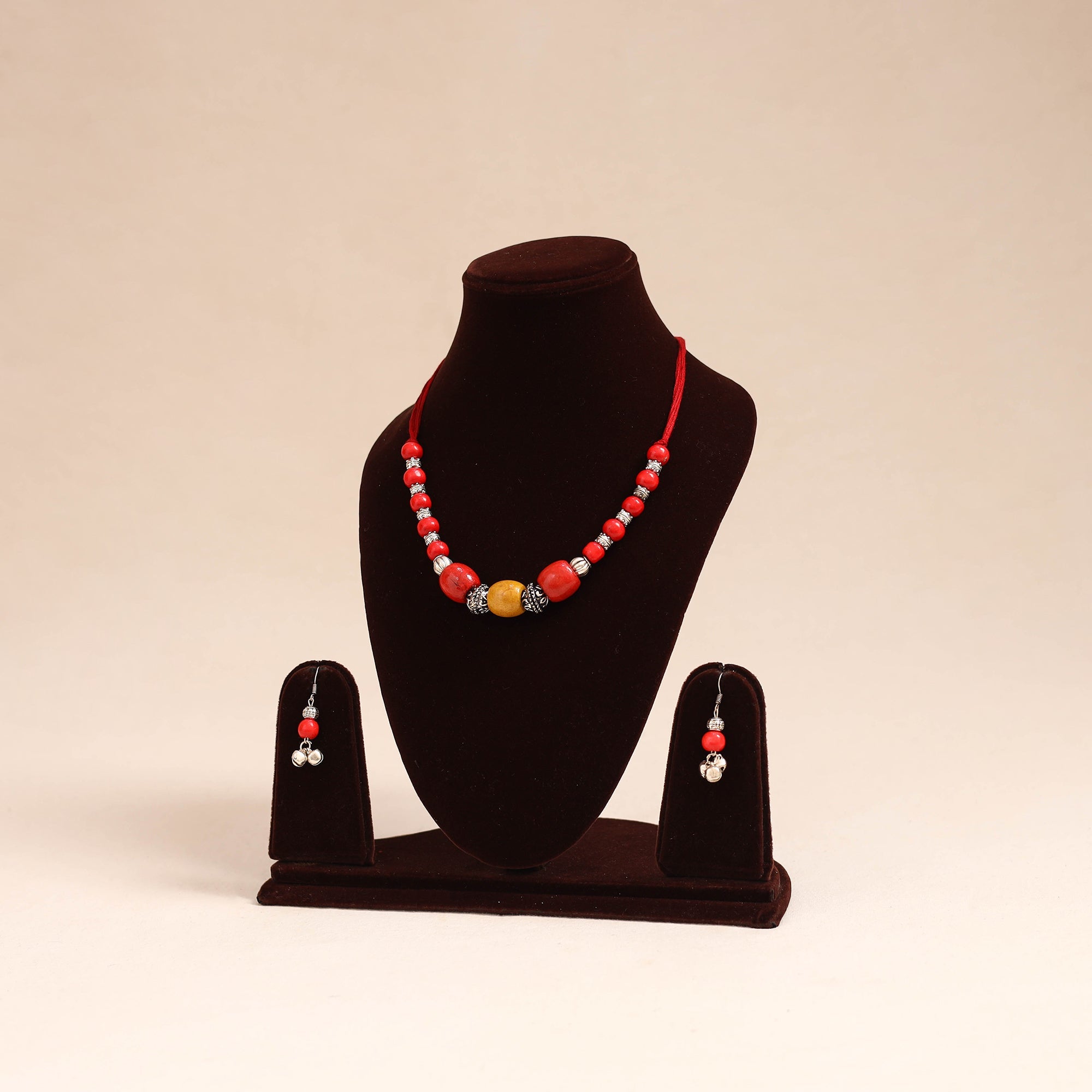 Beige - German Silver Thread Beads Necklace Set 12 main image 0