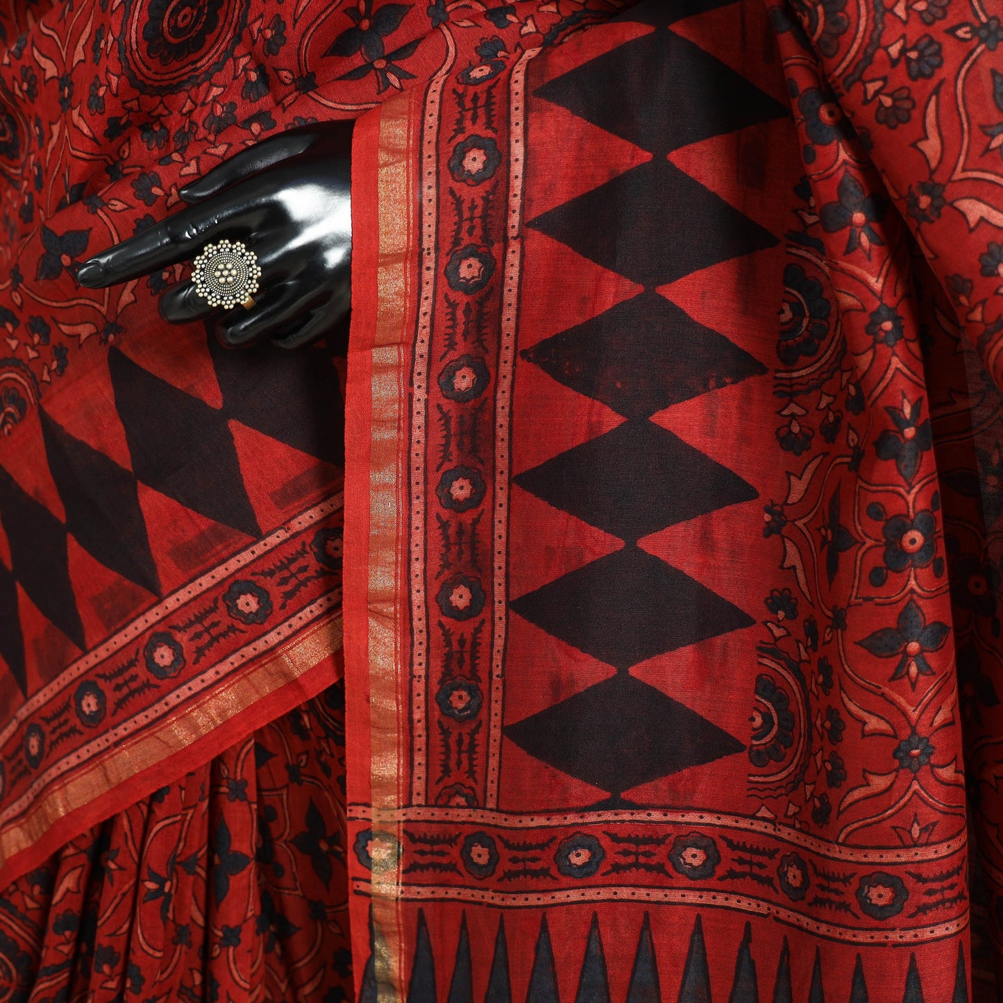 Ghicha Pallu Chanderi Silk Natural Dyed Ajrakh Print Saree