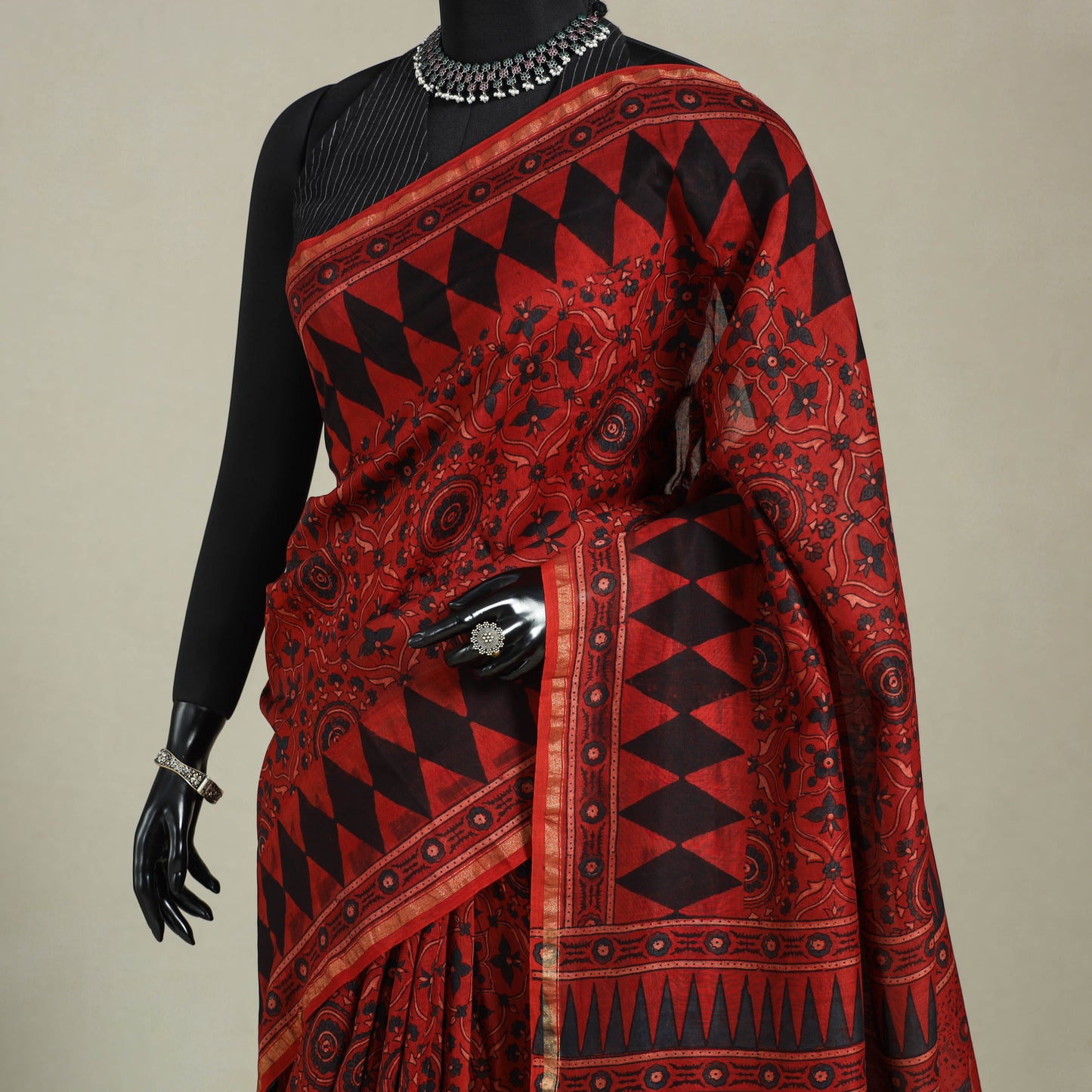 Ghicha Pallu Chanderi Silk Natural Dyed Ajrakh Print Saree