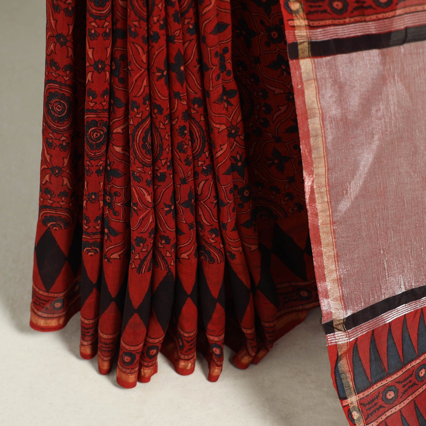 Ghicha Pallu Chanderi Silk Natural Dyed Ajrakh Print Saree