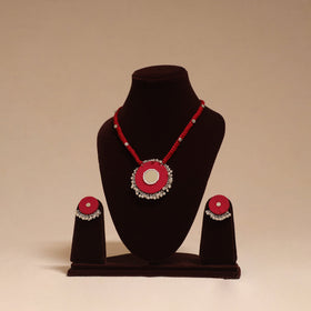 Ghungroo mirror work fabart necklace set 08 - handcrafted