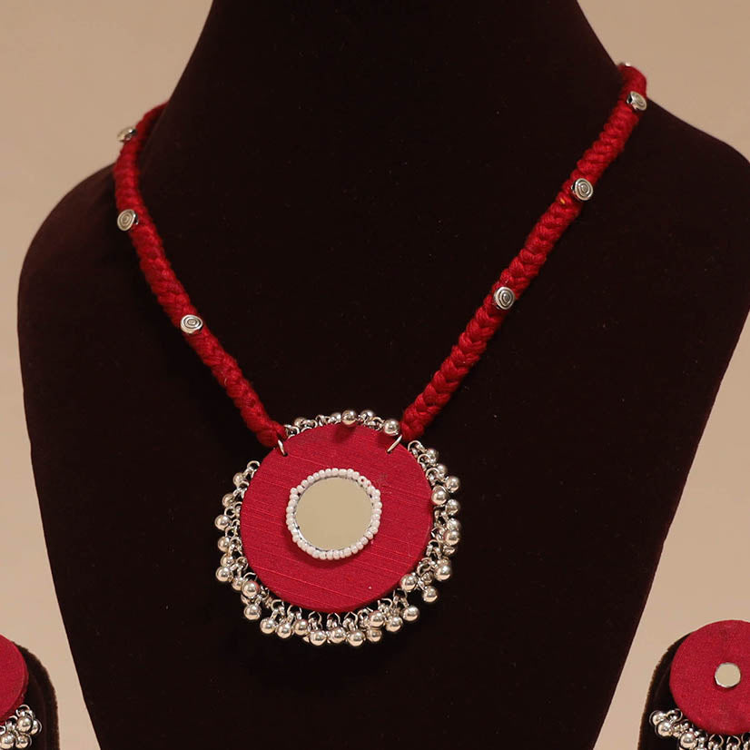 Ghungroo mirror work fabart necklace set 08 - handcrafted