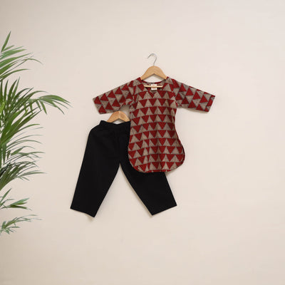 Red - girls bagru pure cotton kurta set (2-6 years) 10