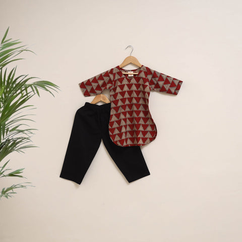 Red - girls bagru pure cotton kurta set (2-6 years) 10