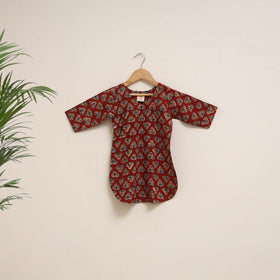 Red - girls bagru pure cotton kurta set (2-6 years) 11