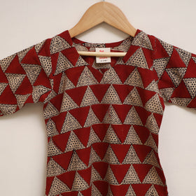 Red - girls bagru pure cotton kurta set (2-6 years) 10