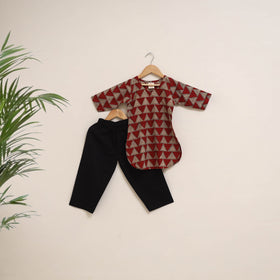 Red - girls bagru pure cotton kurta set (2-6 years) 10