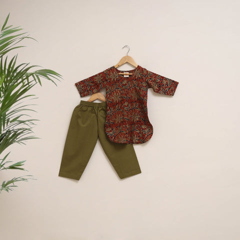 Red - girls kalamkari pure cotton kurta set (2-6 years) 05