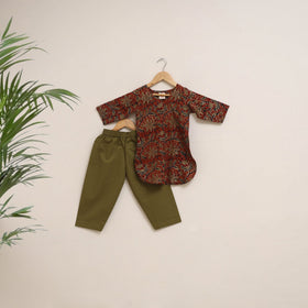 Red - girls kalamkari pure cotton kurta set (2-6 years) 05