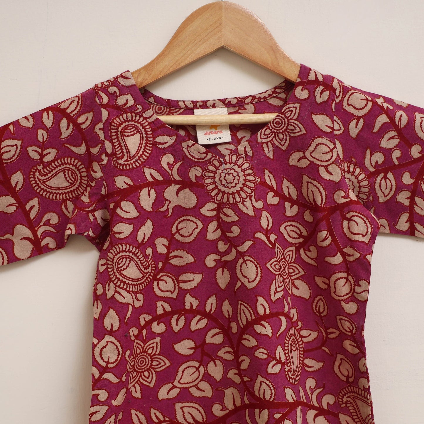 Red - girls kalamkari pure cotton kurta set (2-6 years) 06
