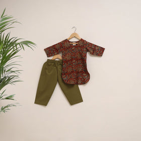 Red - girls kalamkari pure cotton kurta set (2-6 years) 05