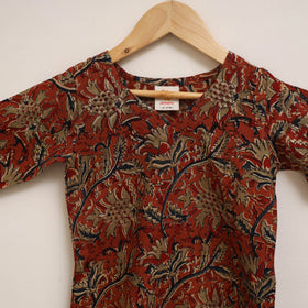 Red - girls kalamkari pure cotton kurta set (2-6 years) 05