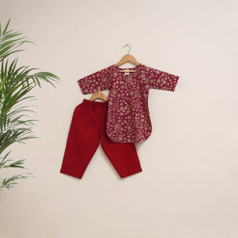 Red - girls kalamkari pure cotton kurta set (2-6 years) 06