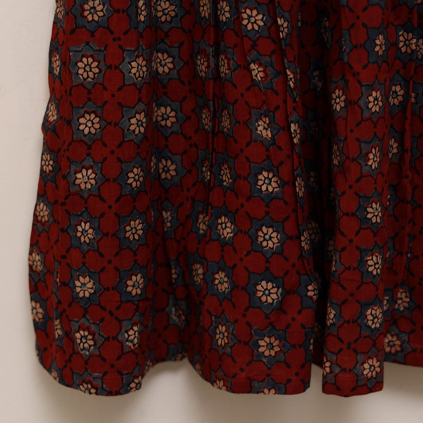 Red - girls pure cotton ajrakh hand block print frock dress