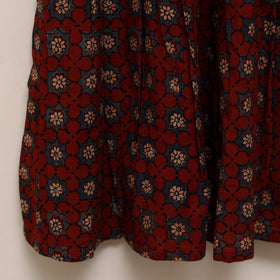 Red - girls pure cotton ajrakh hand block print frock dress