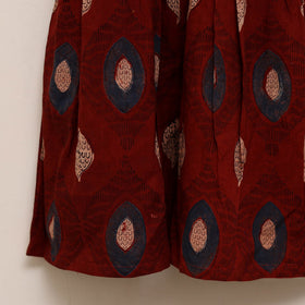 Red - girls pure cotton ajrakh hand block print frock dress