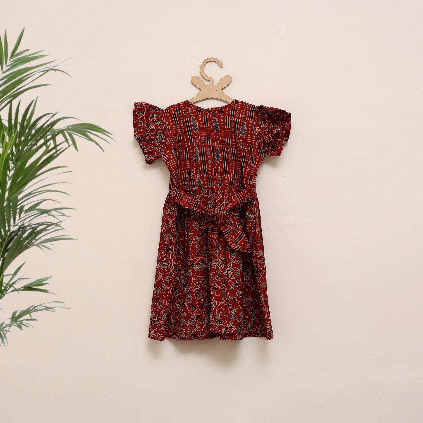 Red - girls pure cotton ajrakh hand block print frock dress