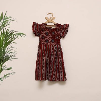 Girls pure cotton ajrakh hand block print frock dress (2-3