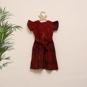 Girls pure cotton ajrakh hand block print frock dress (2-3