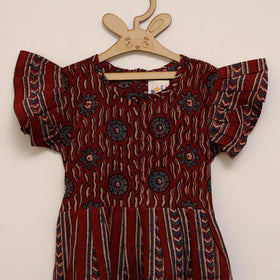 Girls pure cotton ajrakh hand block print frock dress (2-3