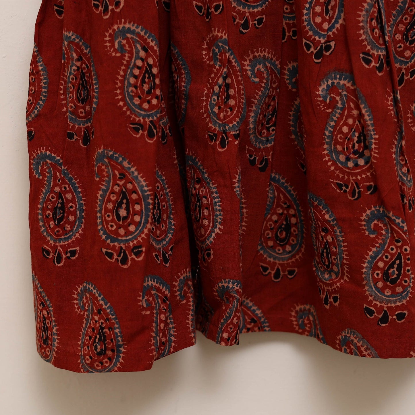 Red - girls pure cotton ajrakh hand block print frock dress