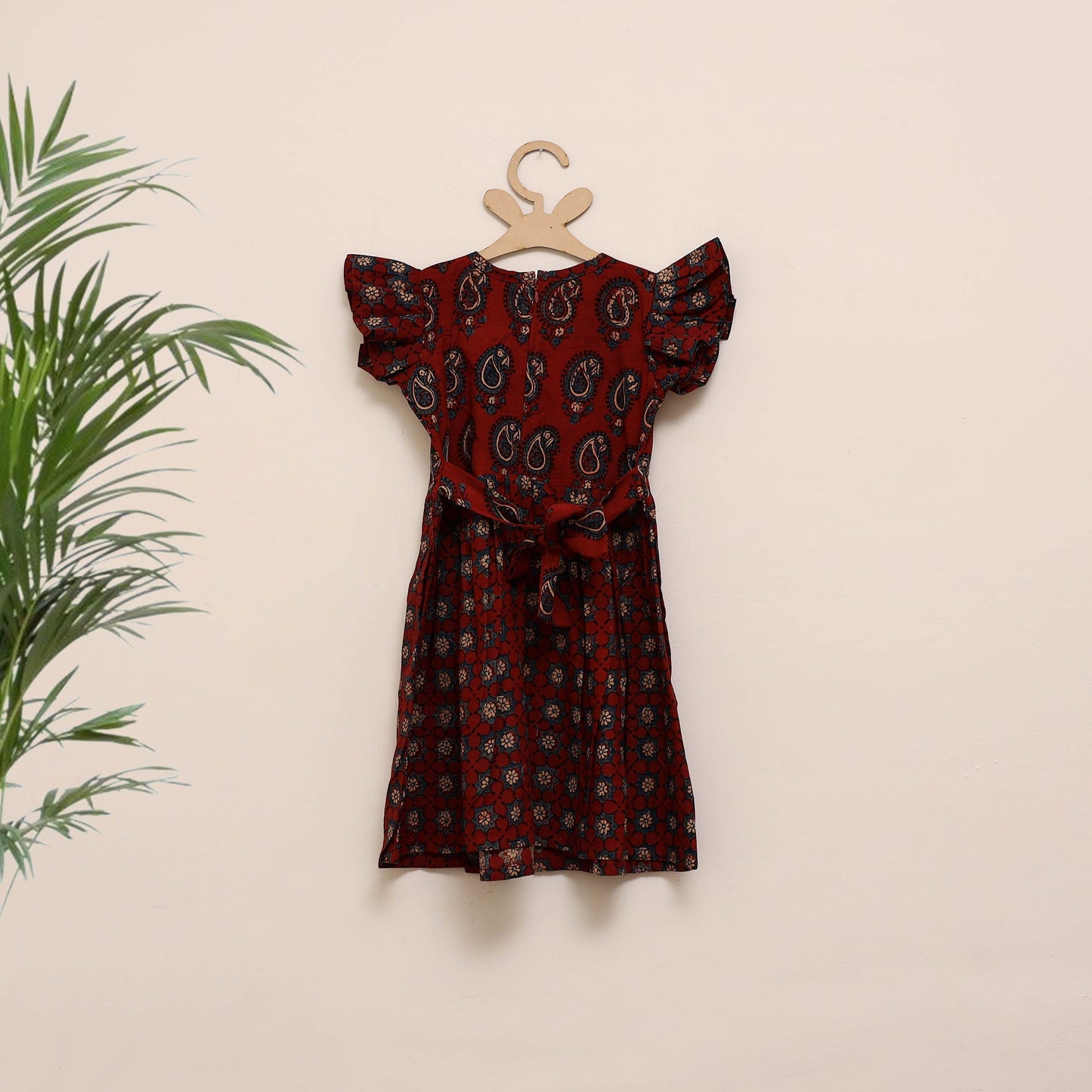 Red - girls pure cotton ajrakh hand block print frock dress
