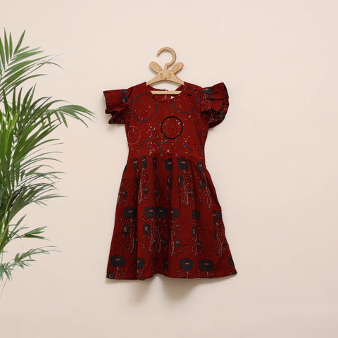 Girls pure cotton ajrakh hand block print frock dress (2-3